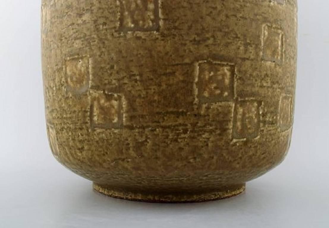 Saxbo Large Stoneware Vase In Modern Design, Glaze In Yellow Brown Tones photo 1417.0