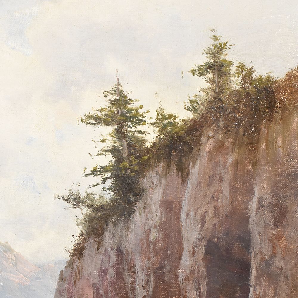 Landscape Painting, Mountain Landscape Painting, Sheep And Shepherds, Oil On Canvas, 19th Century. (Qp17) photo for sale