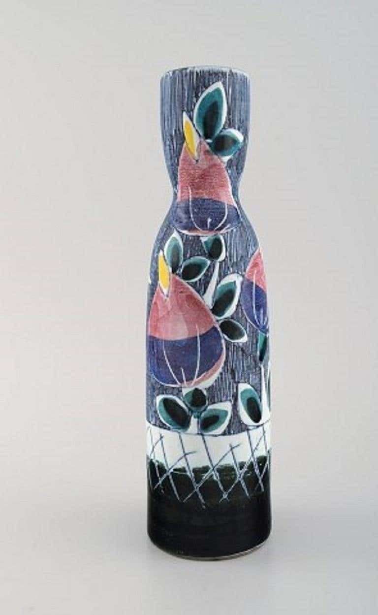 Tilgmans, Sweden, Vase In Glazed Ceramics With Young Woman, Mid 20th Century