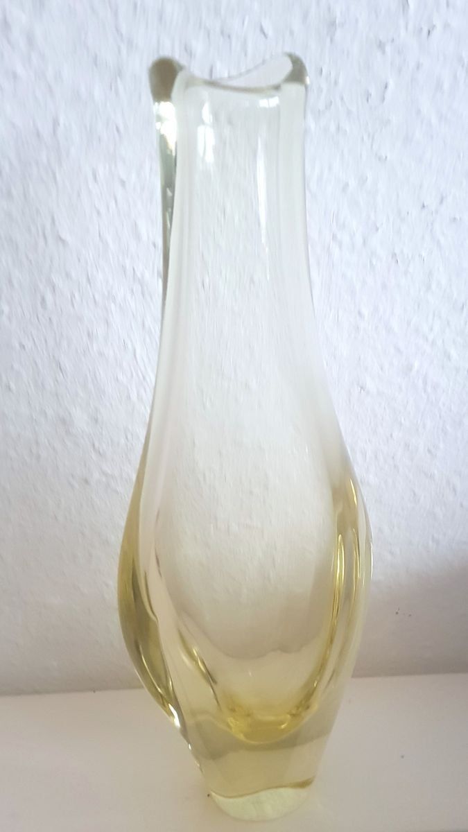 Yellow Czech Glass Vase By Miroslav Klinger For Zbs Sklo Union, 1960s photo furniture