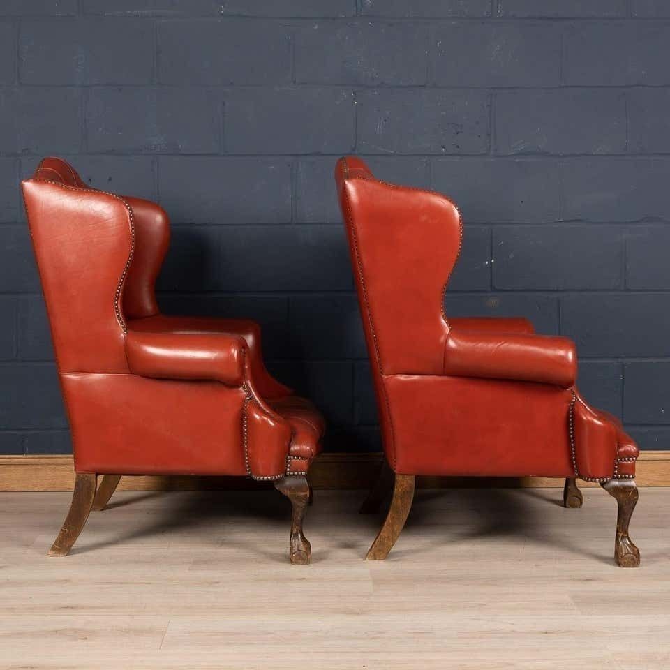 20th Century Pair Of English Leather Wingback Armchairs, Circa 1970 photo 2595.0