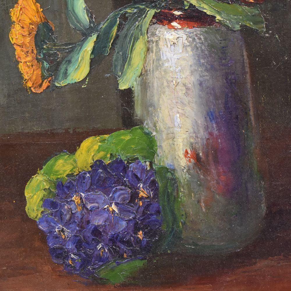 Flower Painting, Yellow Daisies Painting, Still Life, Oil On Canvas, 20 Th Century, Art Deco. (Qf24) photo Art