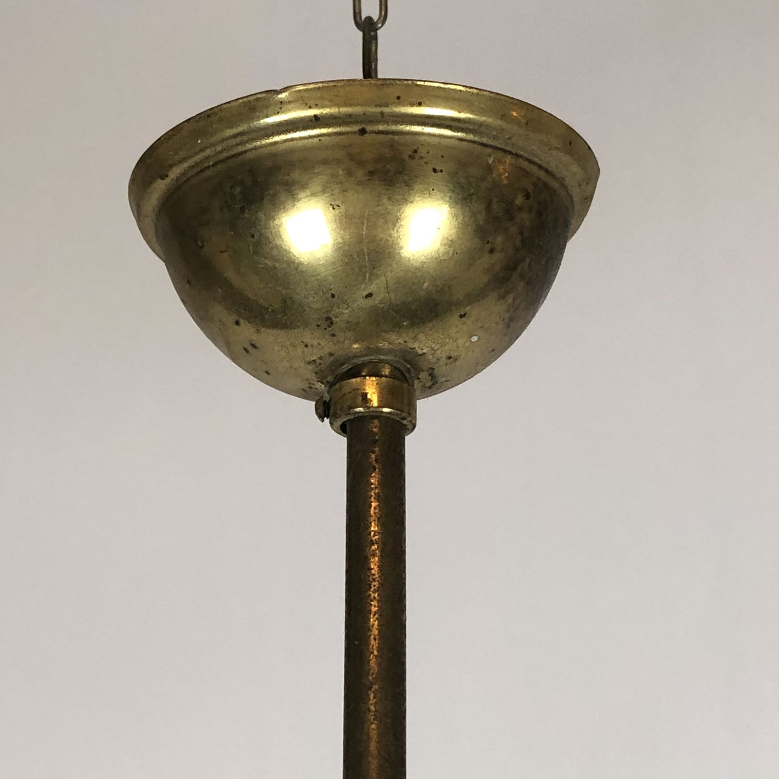 photo buy Vintage Italian Two Lights Brass, Wood And Opaline Chandelier From 50s
