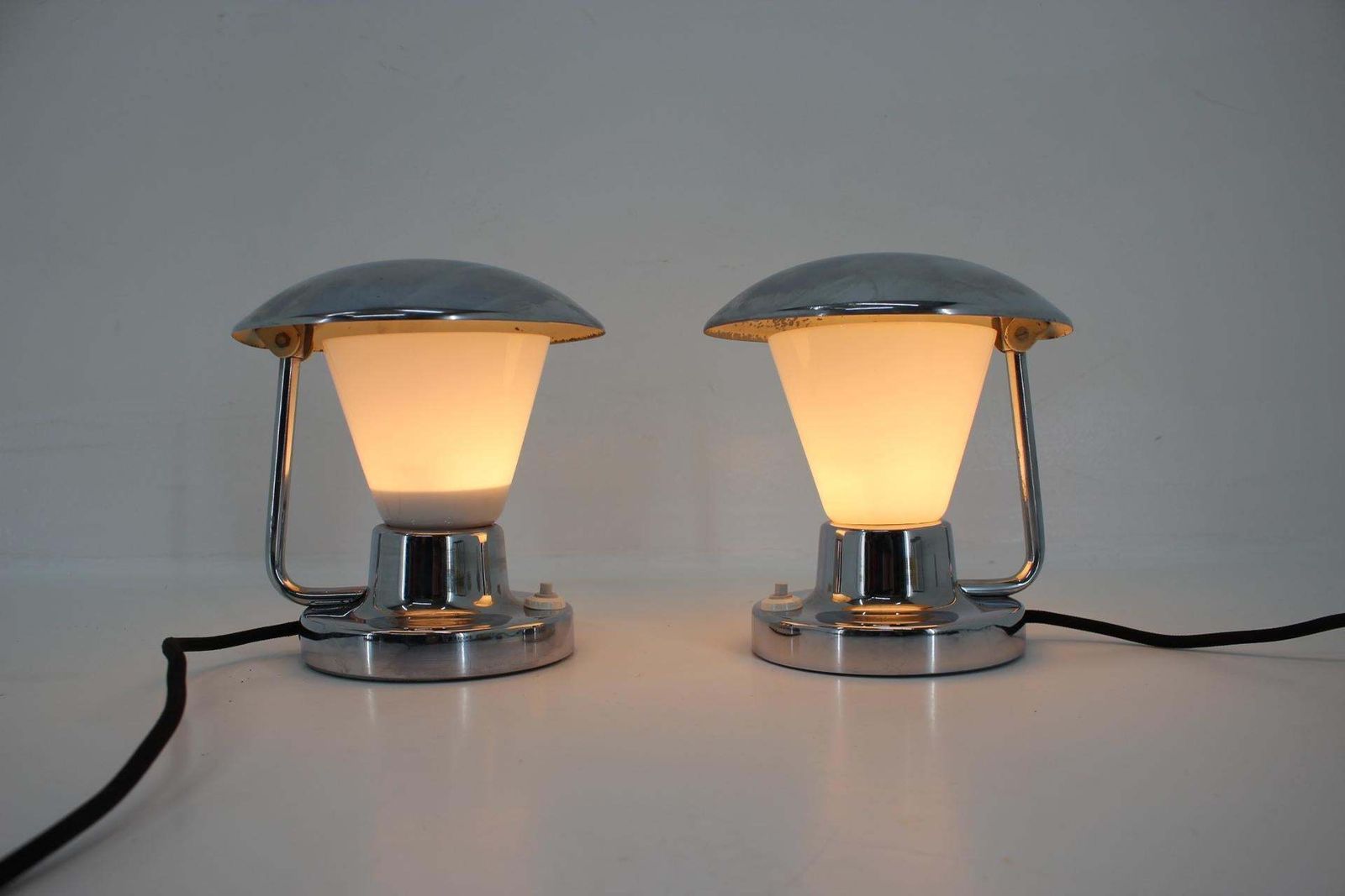 Pair Of Chrome Glass Bauhaus Table Lamps, 1930s photo furniture