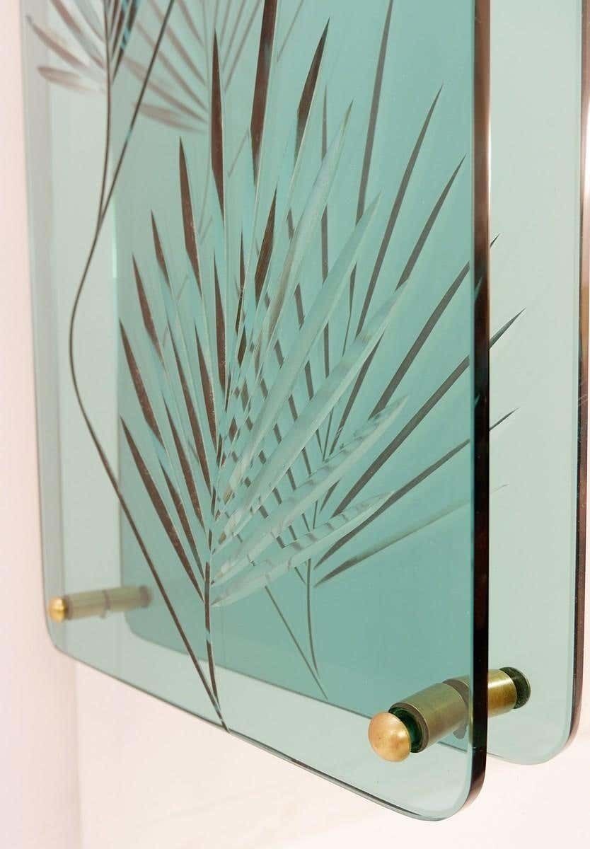 Italian Console Mirror With Decorative Panel, Engraved Crystal, 1960s photo buy