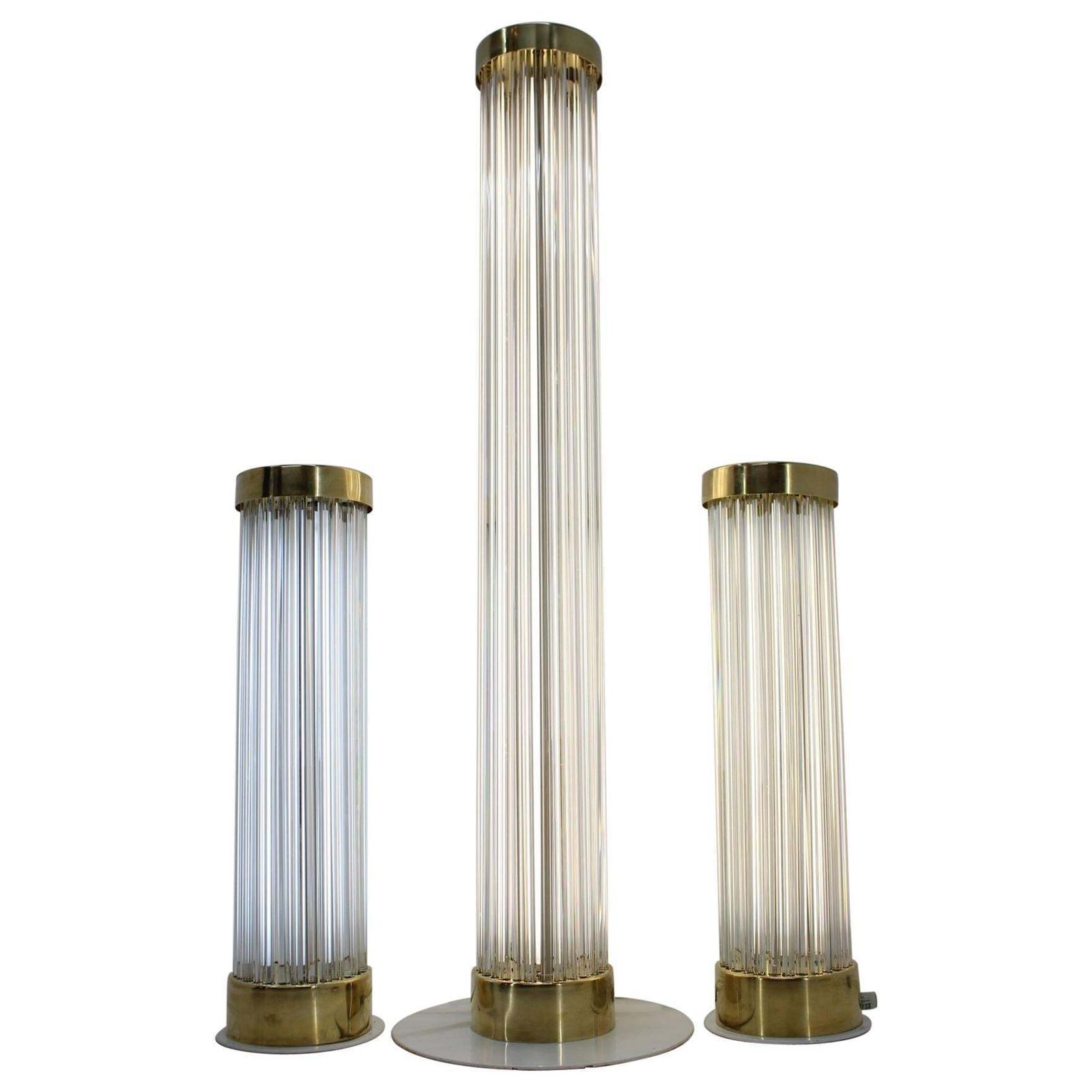Rare Set Of Glass Brass Floor Lamps By Kamenicky Senov/Preciosa, 1960s
