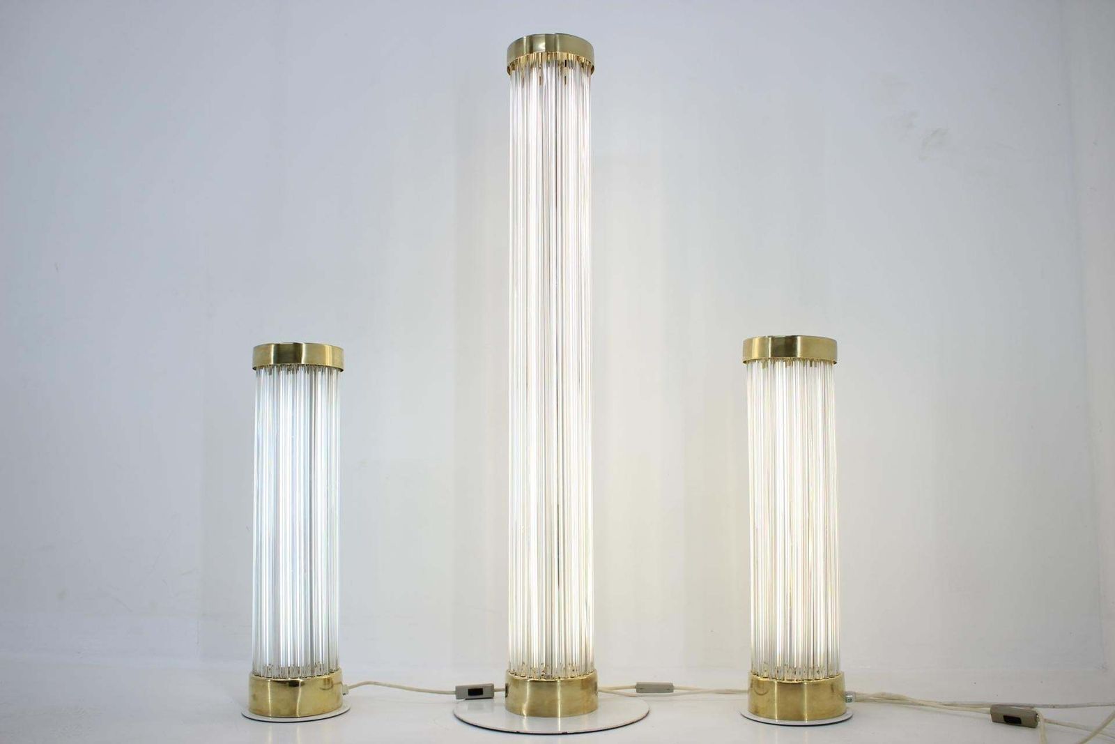 Rare Set Of Glass Brass Floor Lamps By Kamenicky Senov/Preciosa, 1960s photo furniture