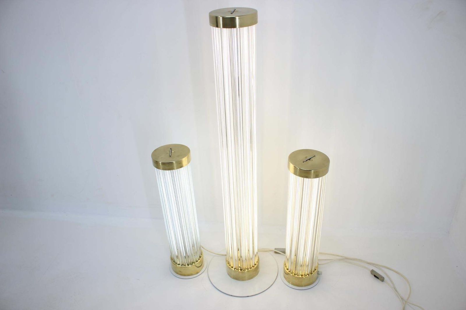 Rare Set Of Glass Brass Floor Lamps By Kamenicky Senov/Preciosa, 1960s photo for sale
