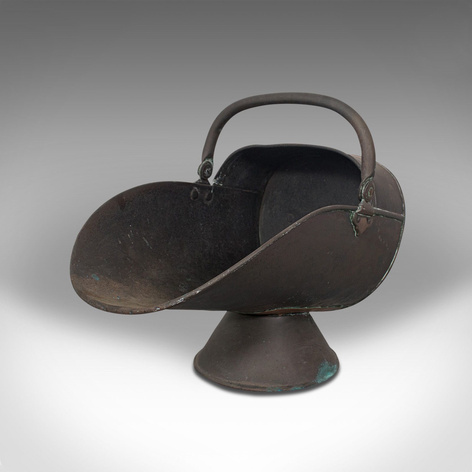 photo for sale Antique Helmet Scuttle, English, Copper, Fireside, Coal, Bucket, Victorian, 1870
