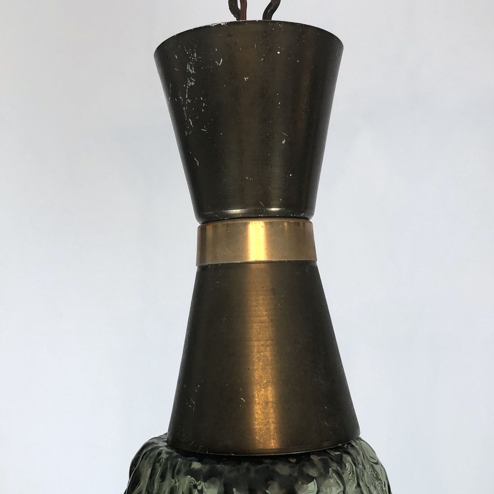 Set Of Two Vintage Italian Metal And Glass Pendant Lamps From 60s photo vinterior