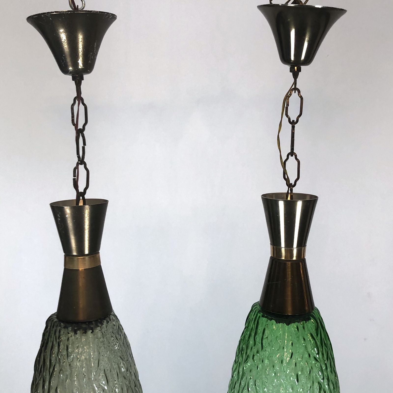 photo vinterior Set Of Two Vintage Italian Metal And Glass Pendant Lamps From 60s