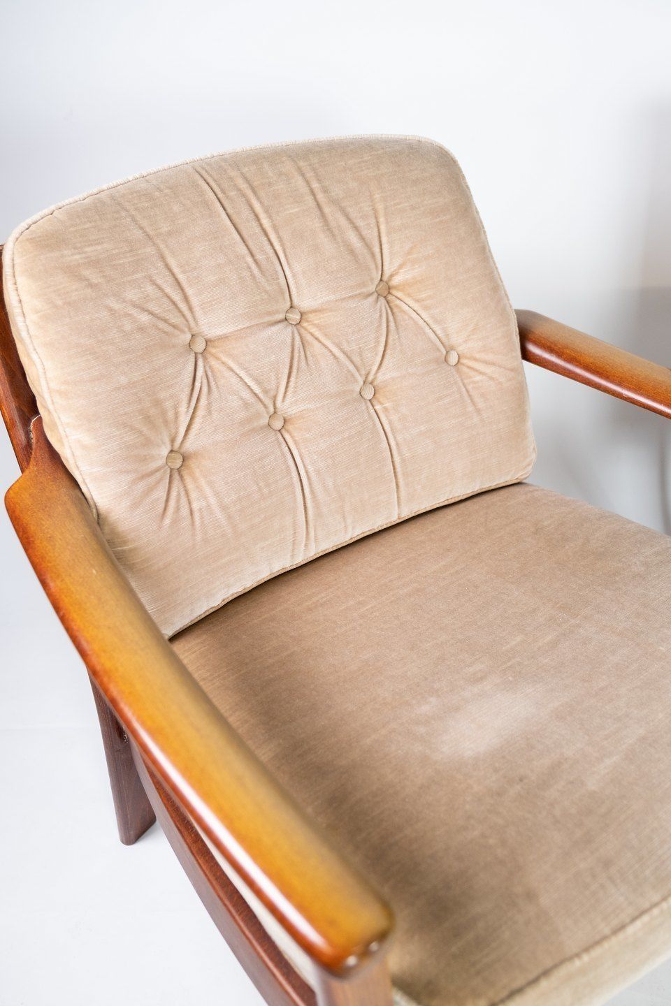 A Set Of Easy Chairs In Polished Wood And Cushions In Velor By Dansk Design From The 1960s. photo 1065.0