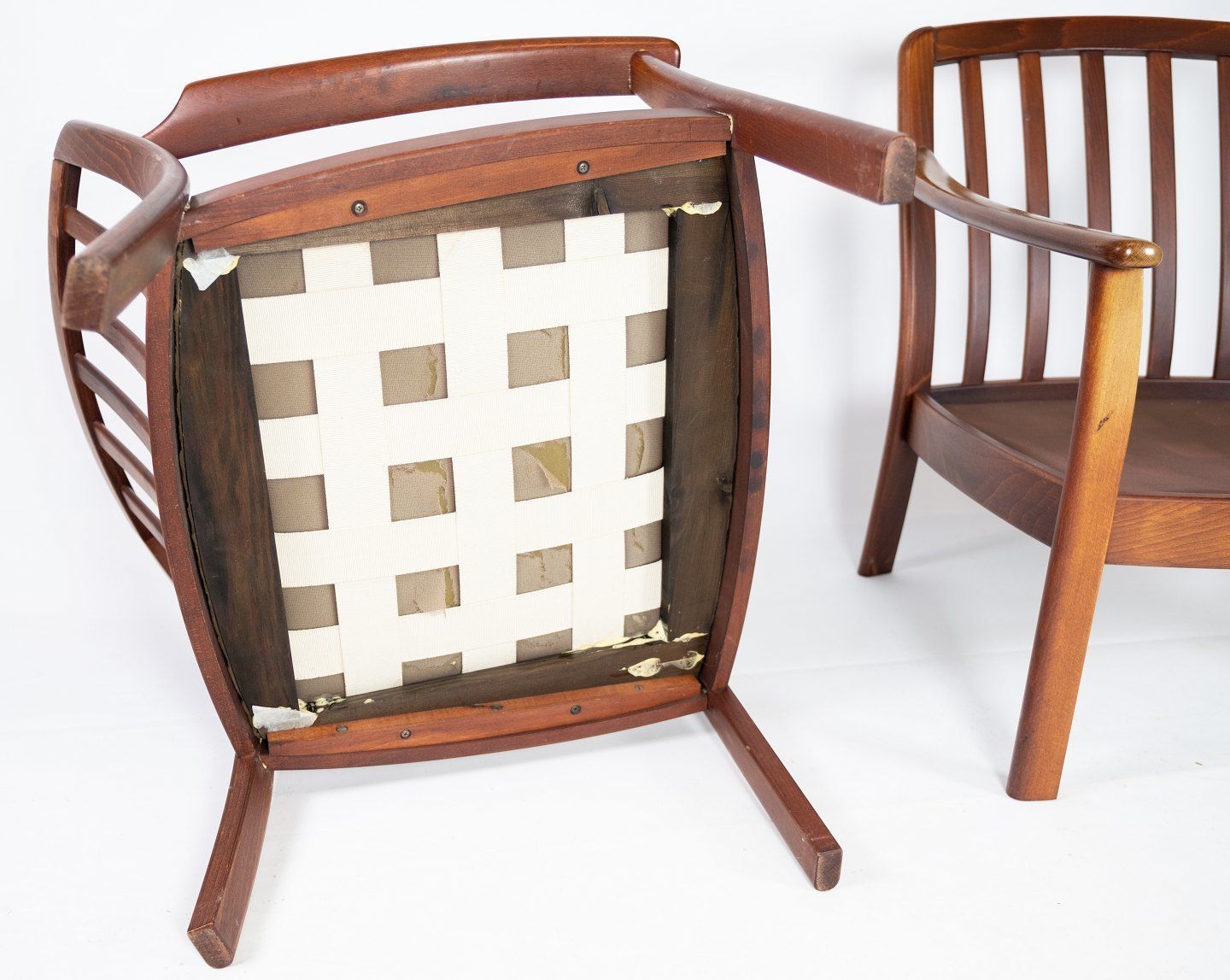 A Set Of Easy Chairs In Polished Wood And Cushions In Velor By Dansk Design From The 1960s. photo vintage