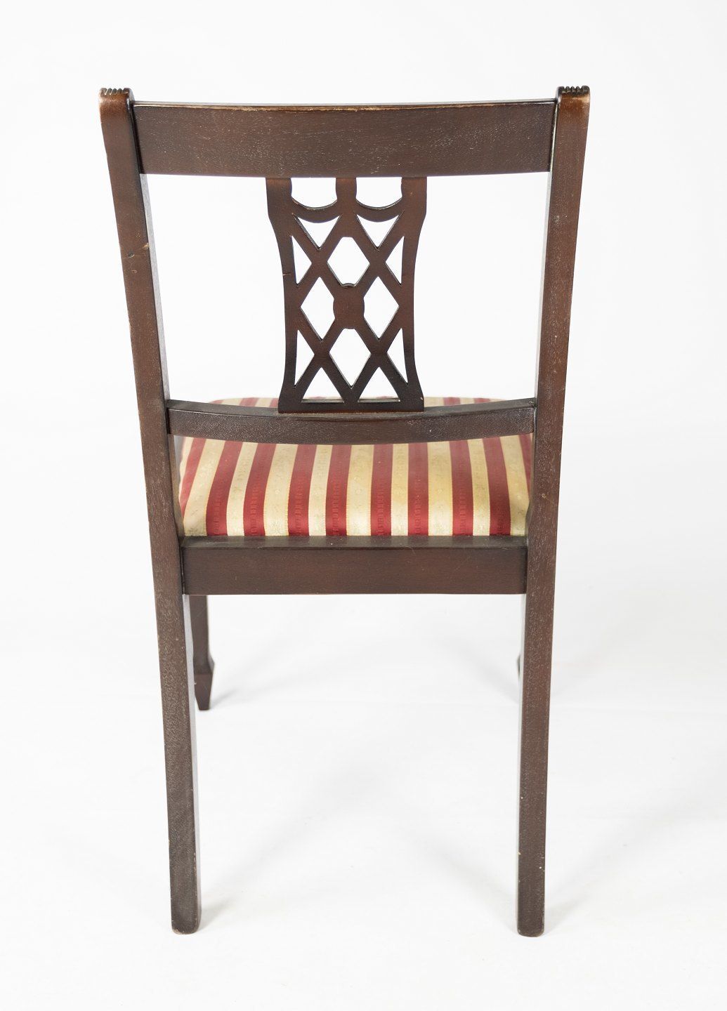 A Set Of 2 Mahogany Dining Chairs And Upholstered With Striped Fabric From The 1960s. photo buy