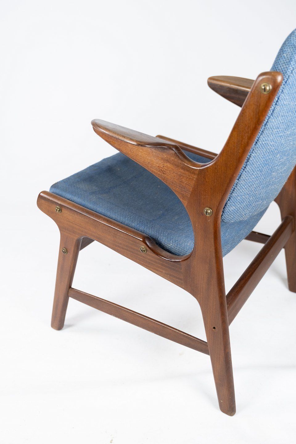 Armchair In Teak And Blue Fabric By Arne Hovmand Olsen From The 1960s. photo vinterior