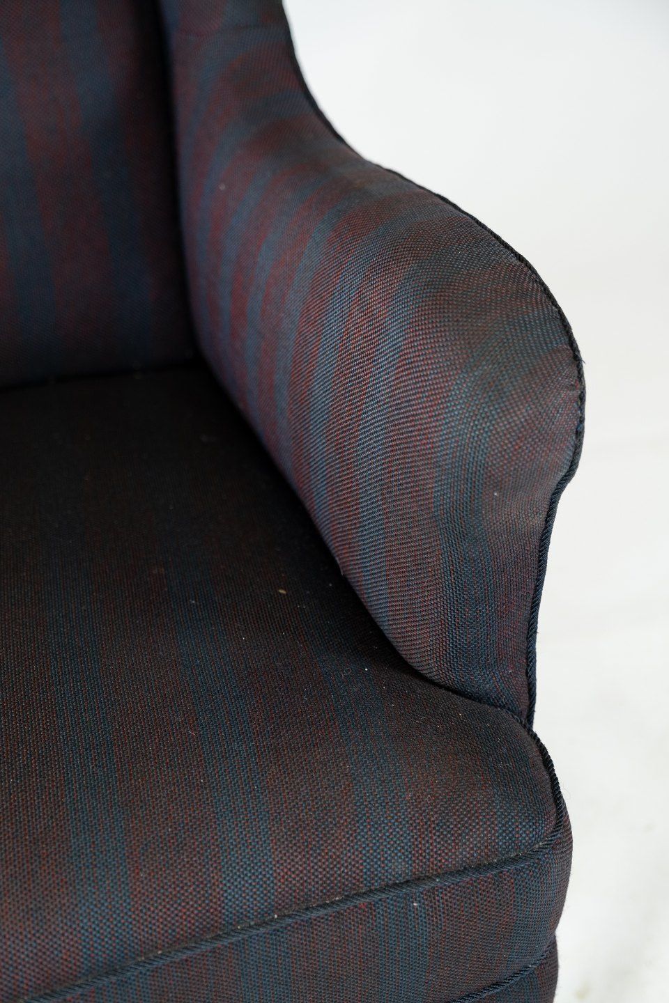 High Armchair With Dark Striped Fabric From The 1940s. photo furniture