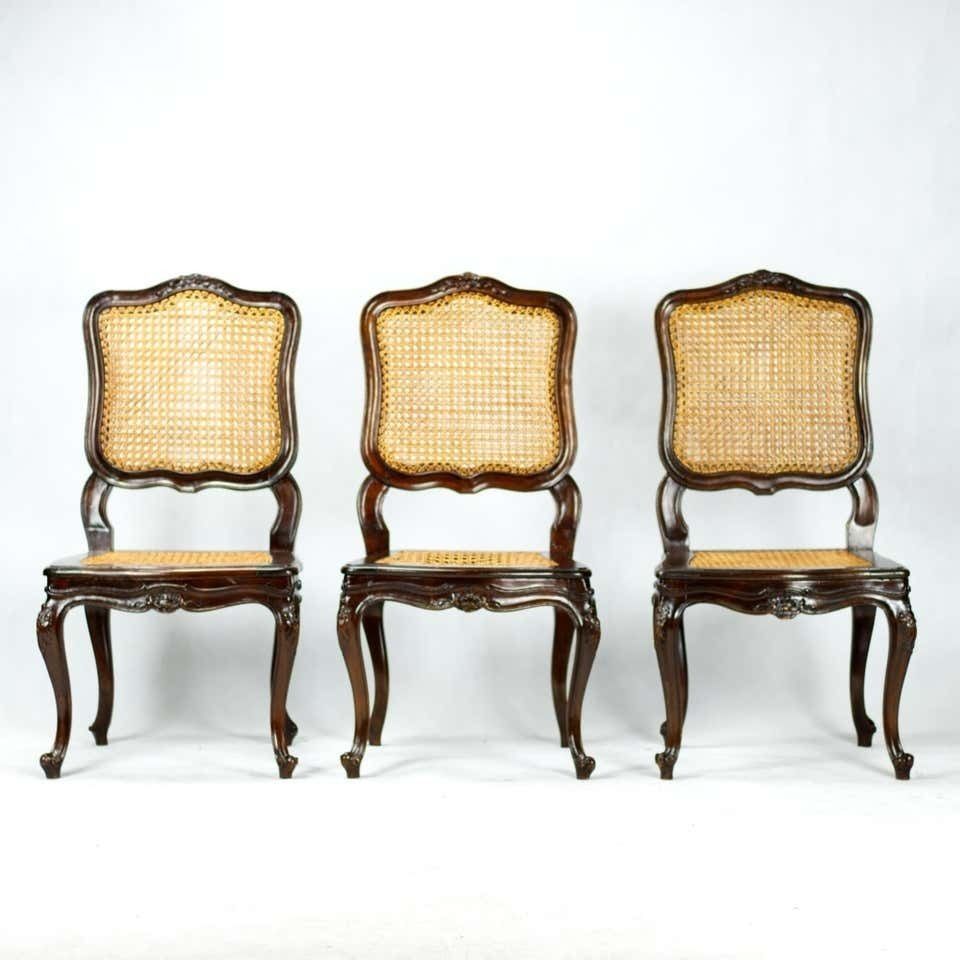 Set Of Six French 19th Century Louis XV Style Caned Dining Chairs In Walnut photo furniture