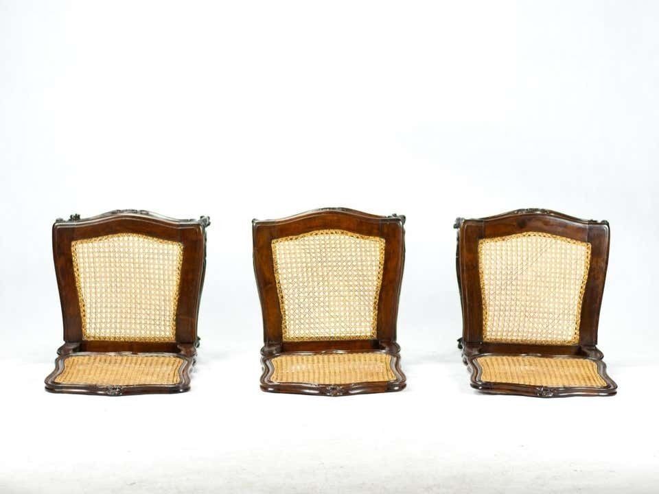 Furniture Set Of Six French 19th Century Louis XV Style Caned Dining Chairs In Walnut photo