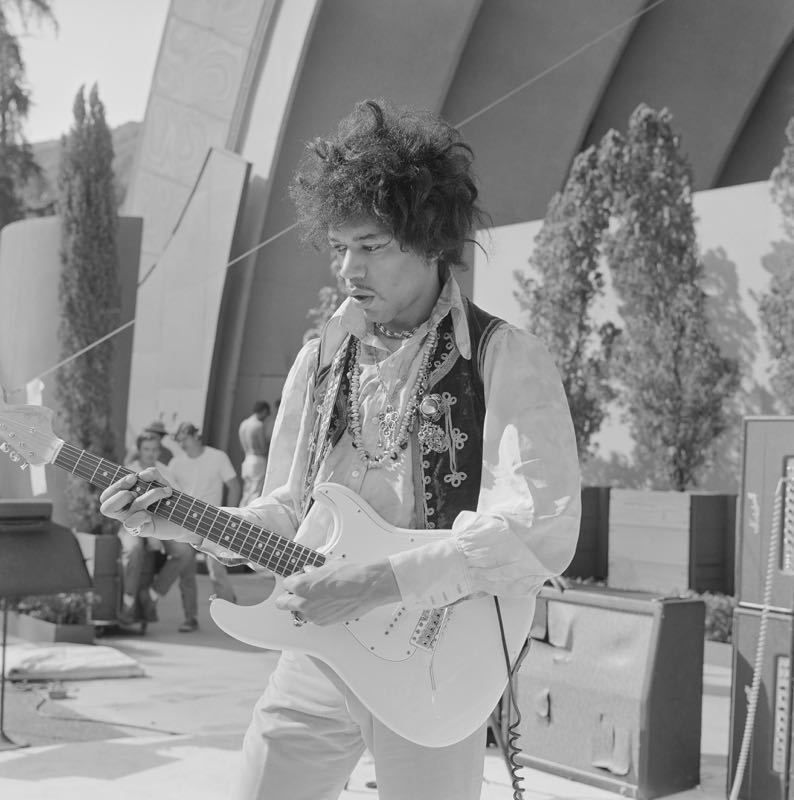 'Jimi Hendrix' Fender Guitar Hollywood Bowl Silver Gelatin Print Unframed