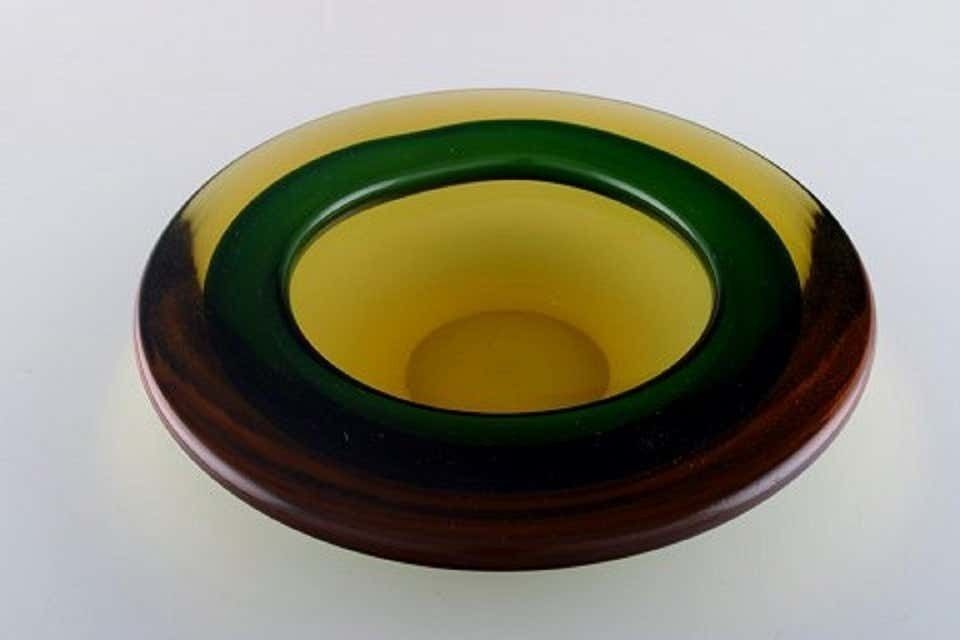 Murano Bowl In Mouth Blown Art Glass In Amber And Green Yellow Shades, 1960s photo Home Decor