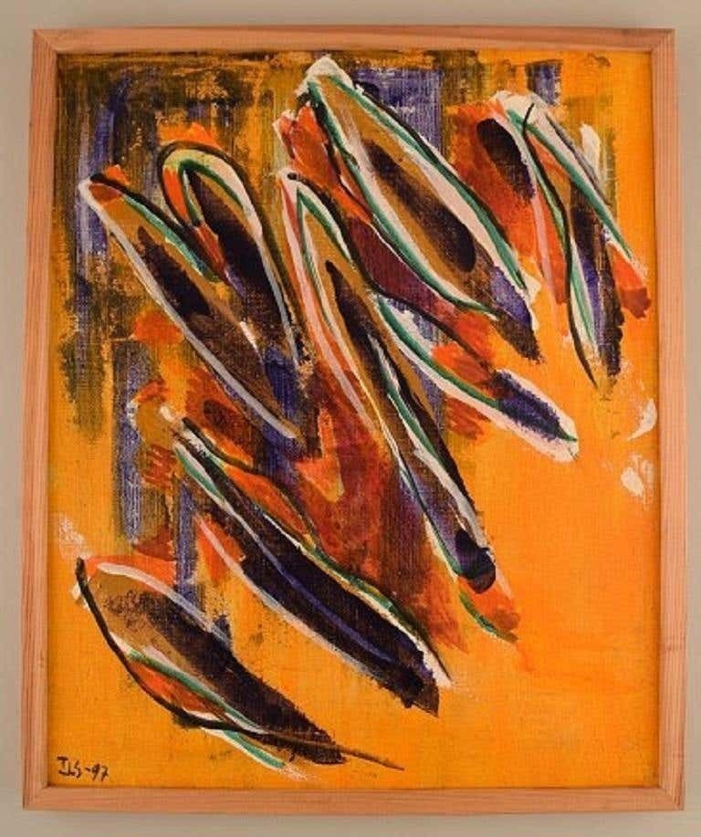 Ivy Lysdal, Acrylic On Canvas, Abstract Modernist Painting, Dated 1997 photo furniture