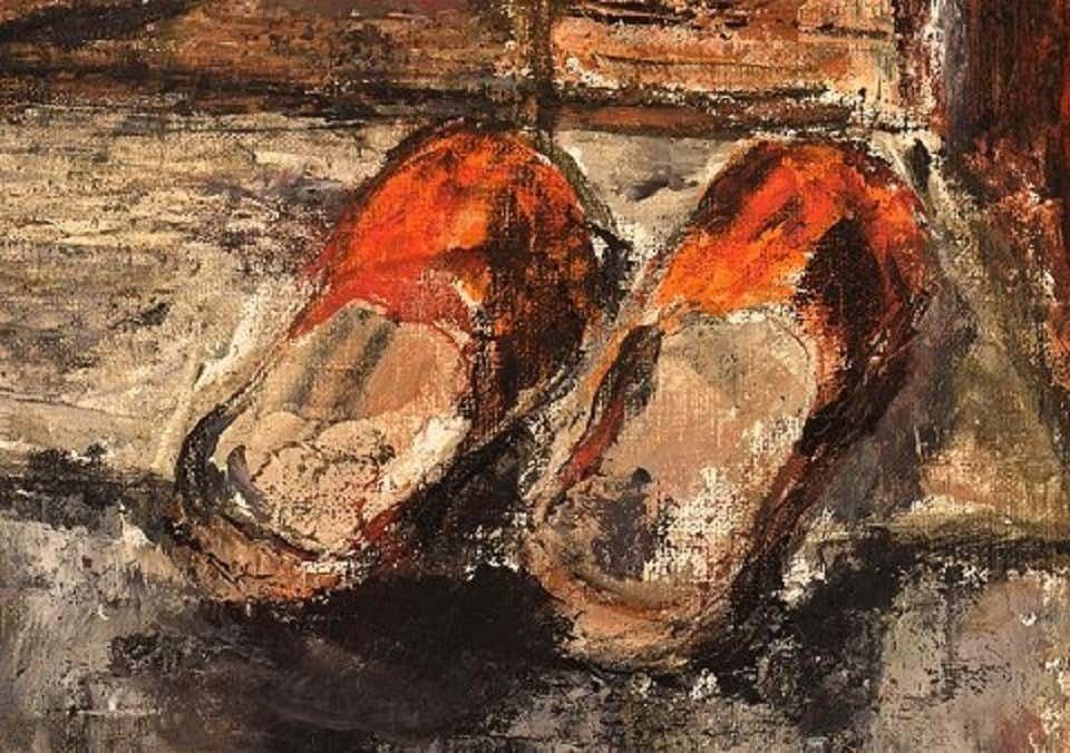 Hanna Brundin, Sweden, Oil On Canvas, Slippers On A Staircase photo for sale