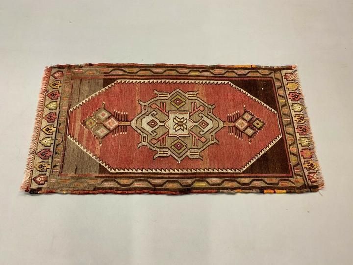 Vintage Turkish Mini Kilim 102x54 Cm Shabby Wool Small Kelim Rug Brown Red Beige photo 225.0