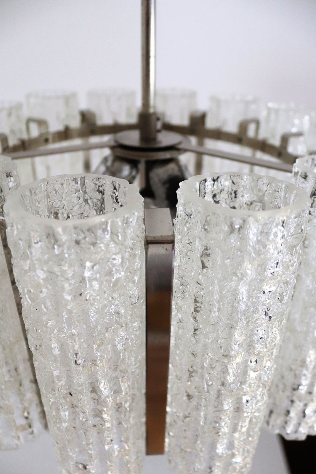 photo for sale Midcentury Barovier Toso Murano Ice Glass Chandelier With Chrome Frame, 1960s
