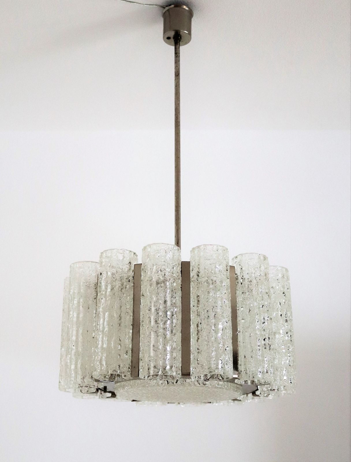 photo buy Midcentury Barovier Toso Murano Ice Glass Chandelier With Chrome Frame, 1960s
