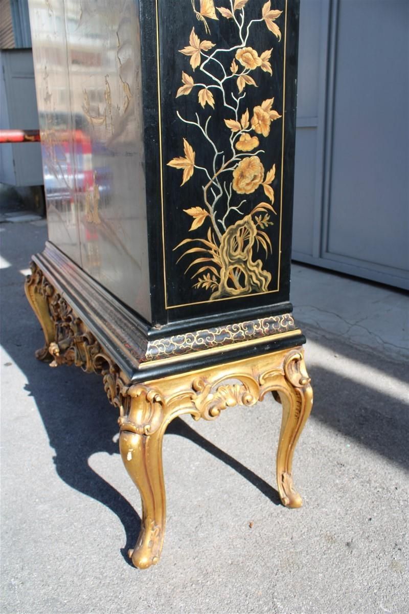 Furniture Midcentury Italian Orientalist Wood Bar Cabinet In Gold And Black Lacquer, 1950 photo