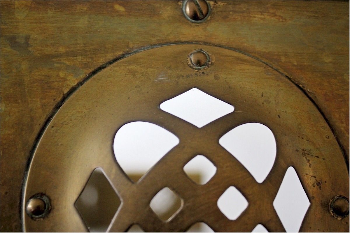 Arts And Crafts Brass Fire Fender With Stylised Pierced Cut Outs photo for sale
