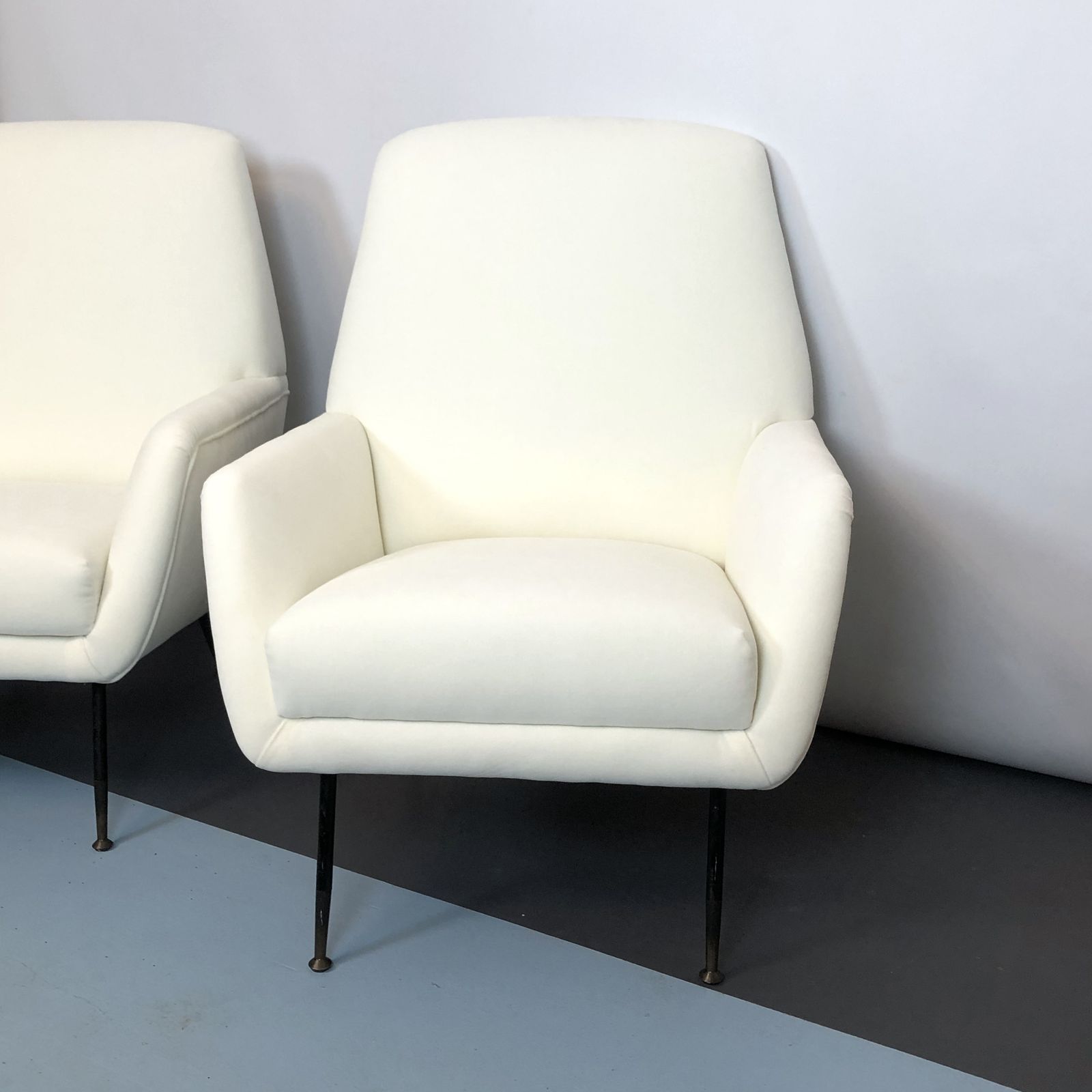 Mid Century Italian Warm White Velvet Armchairs From 50s. Set Of Two photo furniture