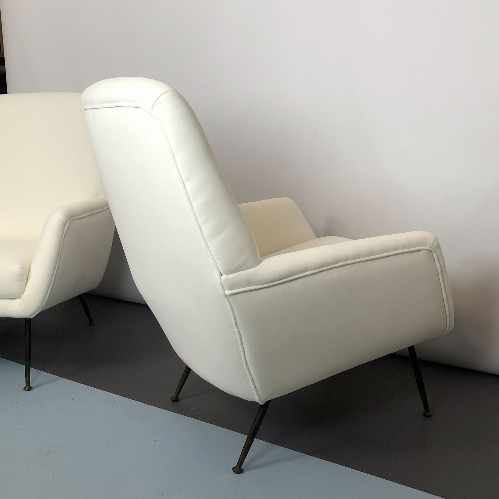 Mid Century Italian Warm White Velvet Armchairs From 50s. Set Of Two photo buy