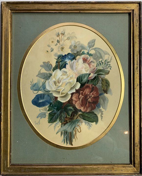 19th Century Watercolour Bunch Of Flowers photo for sale