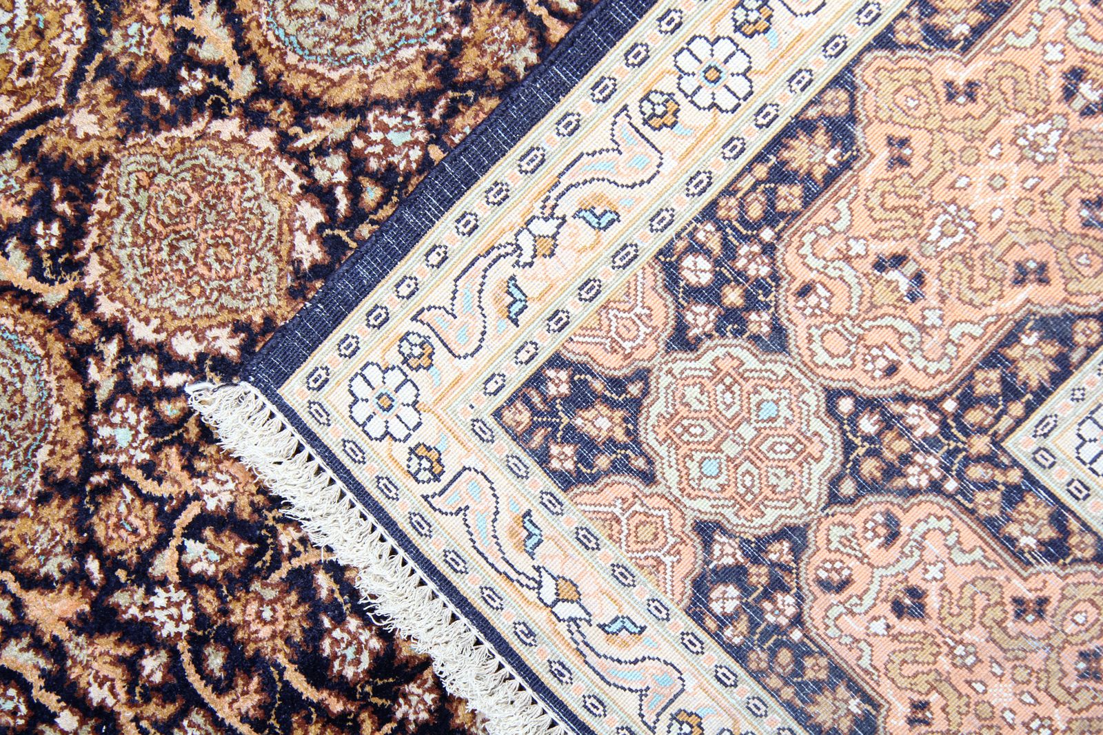 Handmade Carpet Indian Pure Silk Agra Rug, Brown Floral 124x181 Cm photo for sale