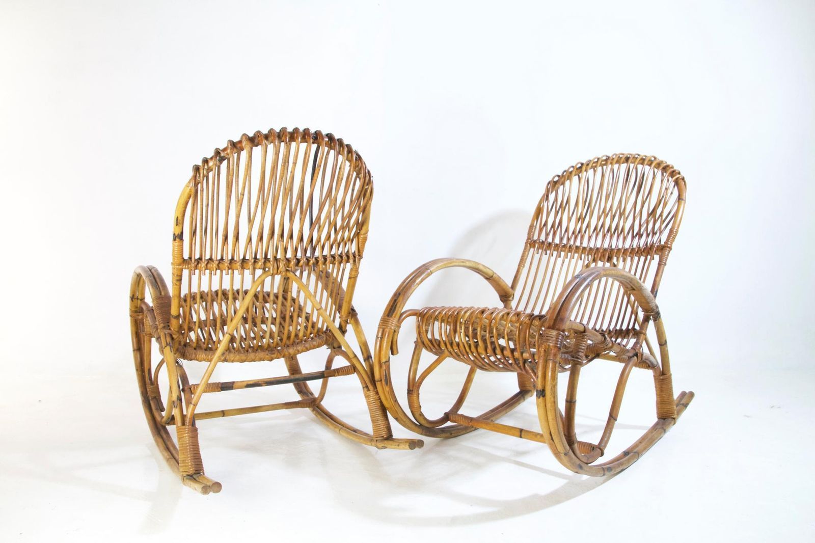 Midcentury Bamboo Rocking Chairs In The Style Of Franco Albini Italy photo for sale