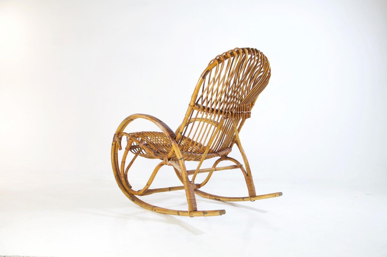 Midcentury Bamboo Rocking Chairs In The Style Of Franco Albini Italy photo vinterior