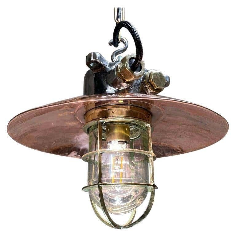 Copper And Iron Ceiling Light With Cage   Original Industrial Style Metal Ceiling Lighting