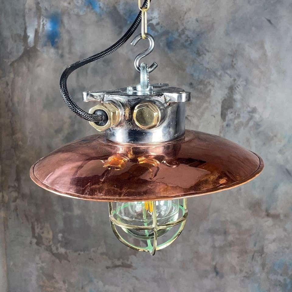 photo for sale Copper And Iron Ceiling Light With Cage   Original Industrial Style Metal Ceiling Lighting