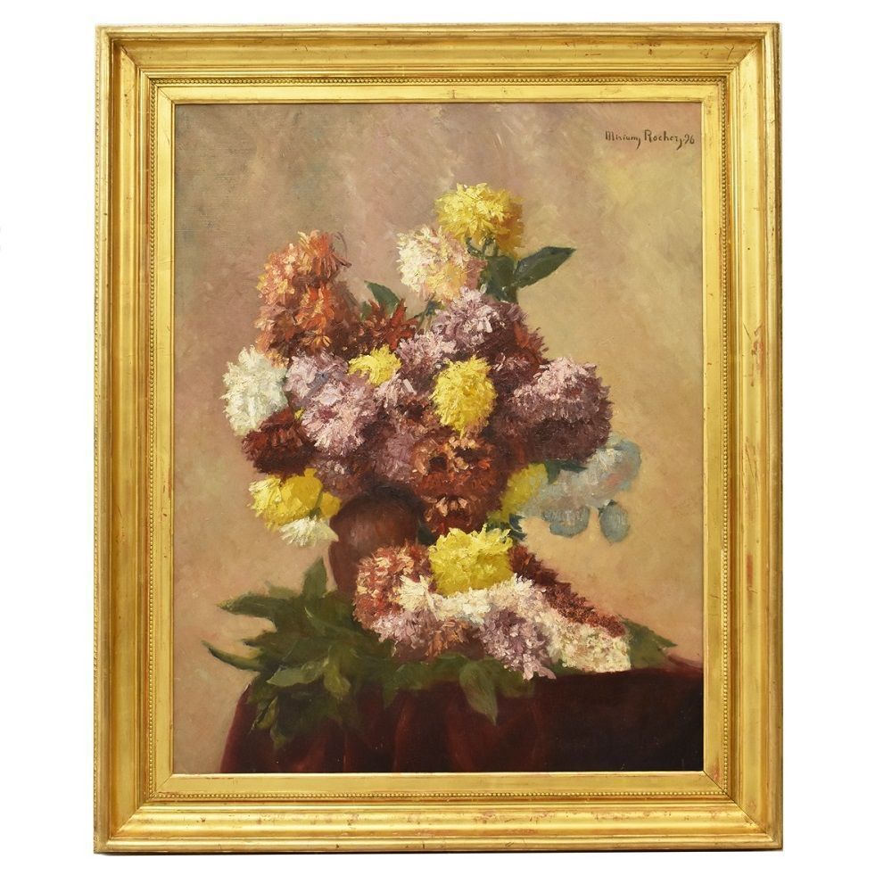 Flower Painting, Peonies Flower Art, Still Life Floral, Oil On Canvas, 19th Century. (Qf158)