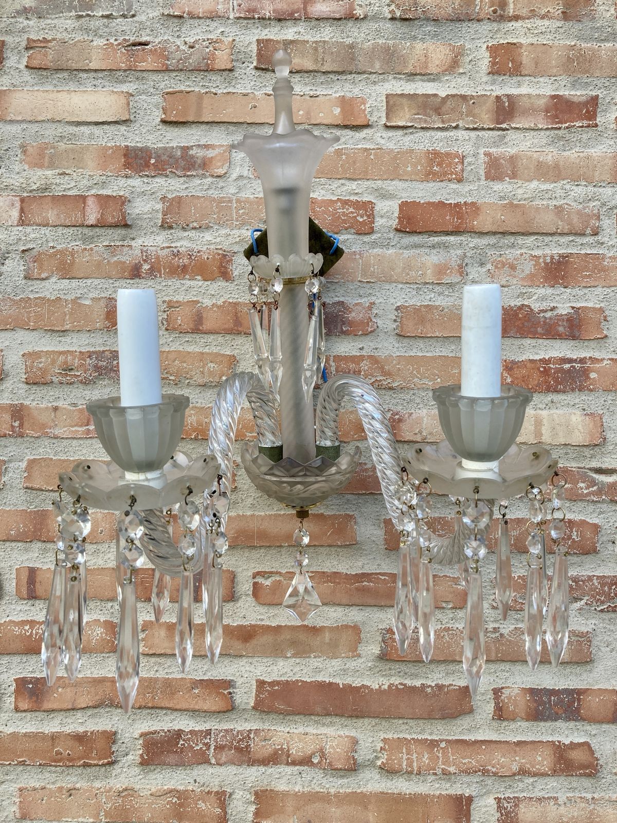 Early 20th Century French Cut Glass Sconces With Crystal, Set Of 2 photo vintage