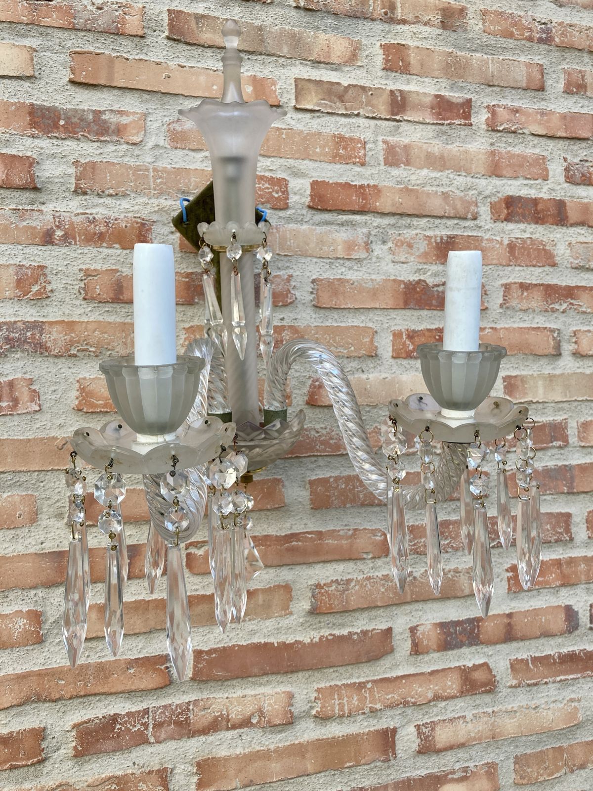 1771.0 Early 20th Century French Cut Glass Sconces With Crystal, Set Of 2 photo