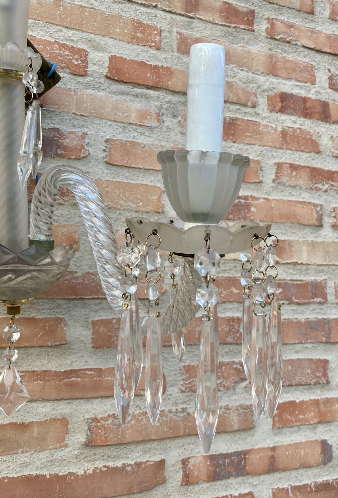 photo buy Early 20th Century French Cut Glass Sconces With Crystal, Set Of 2