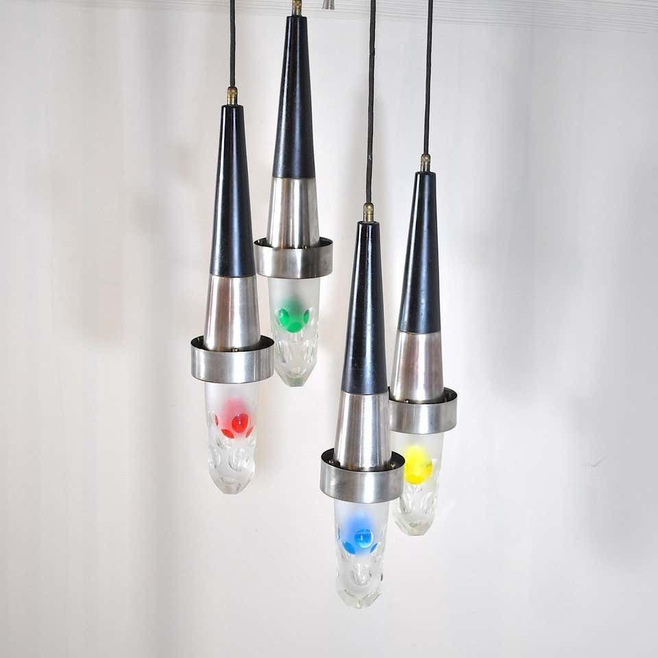 Stilnovo Fifties Suspension Chandelier In Steel And Glass photo buy