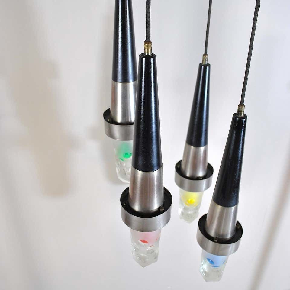 Stilnovo Fifties Suspension Chandelier In Steel And Glass photo vintage