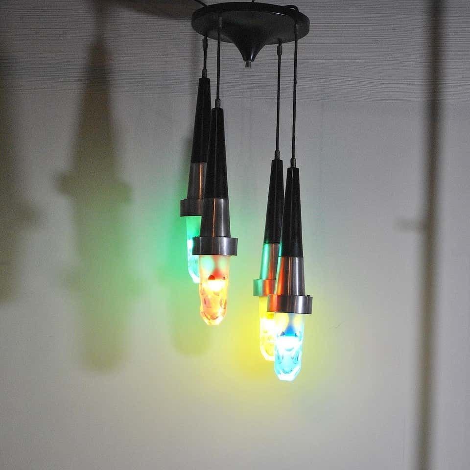2192.32 Stilnovo Fifties Suspension Chandelier In Steel And Glass photo