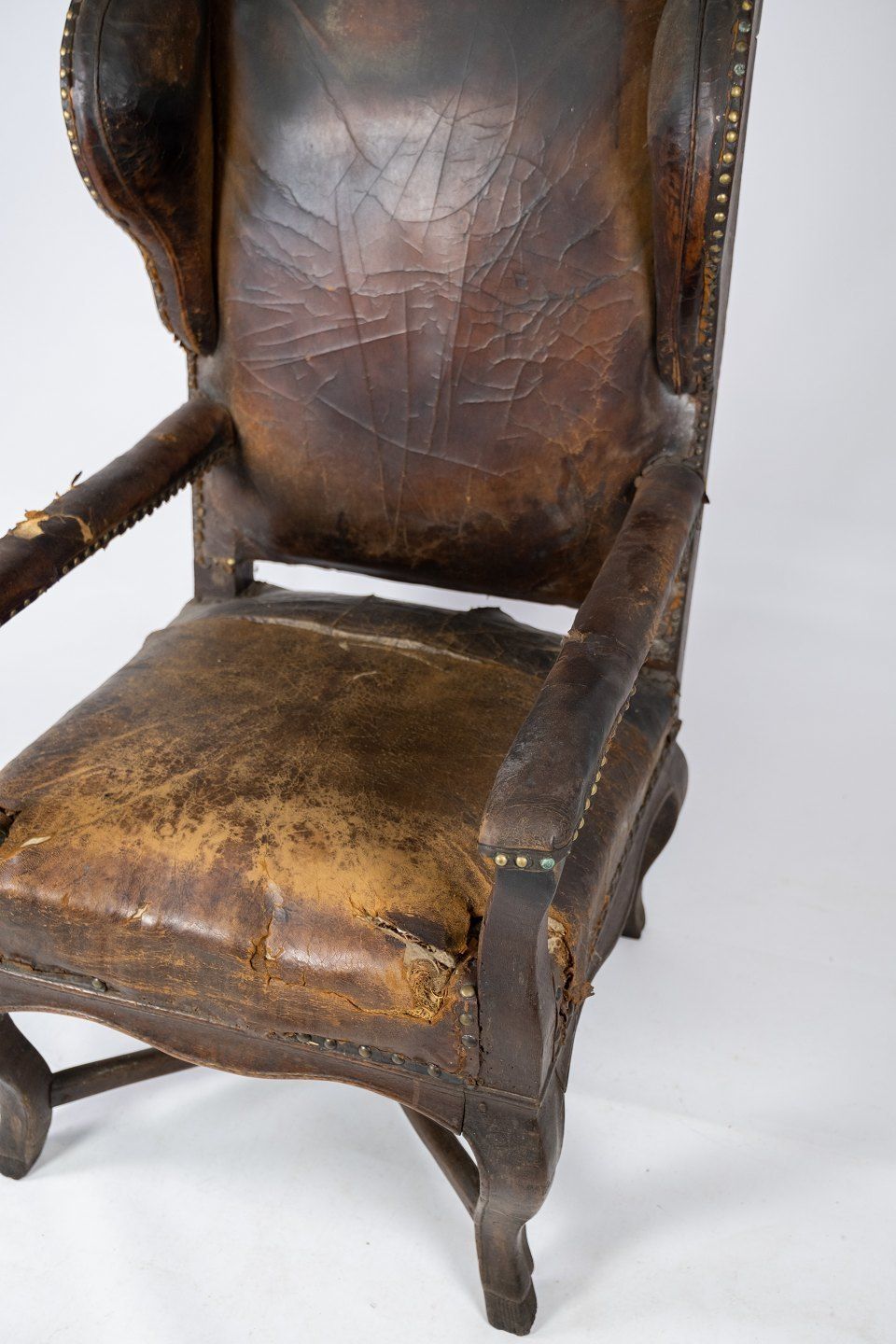 Antique Armchair With Original Dark Brown Leather, From 1790. photo furniture