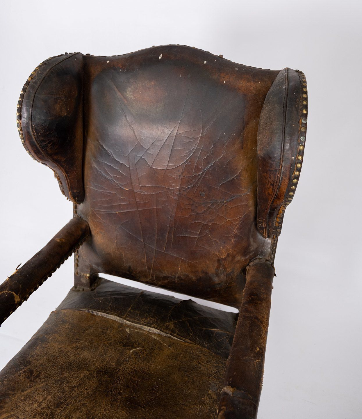 Antique Armchair With Original Dark Brown Leather, From 1790. photo Furniture
