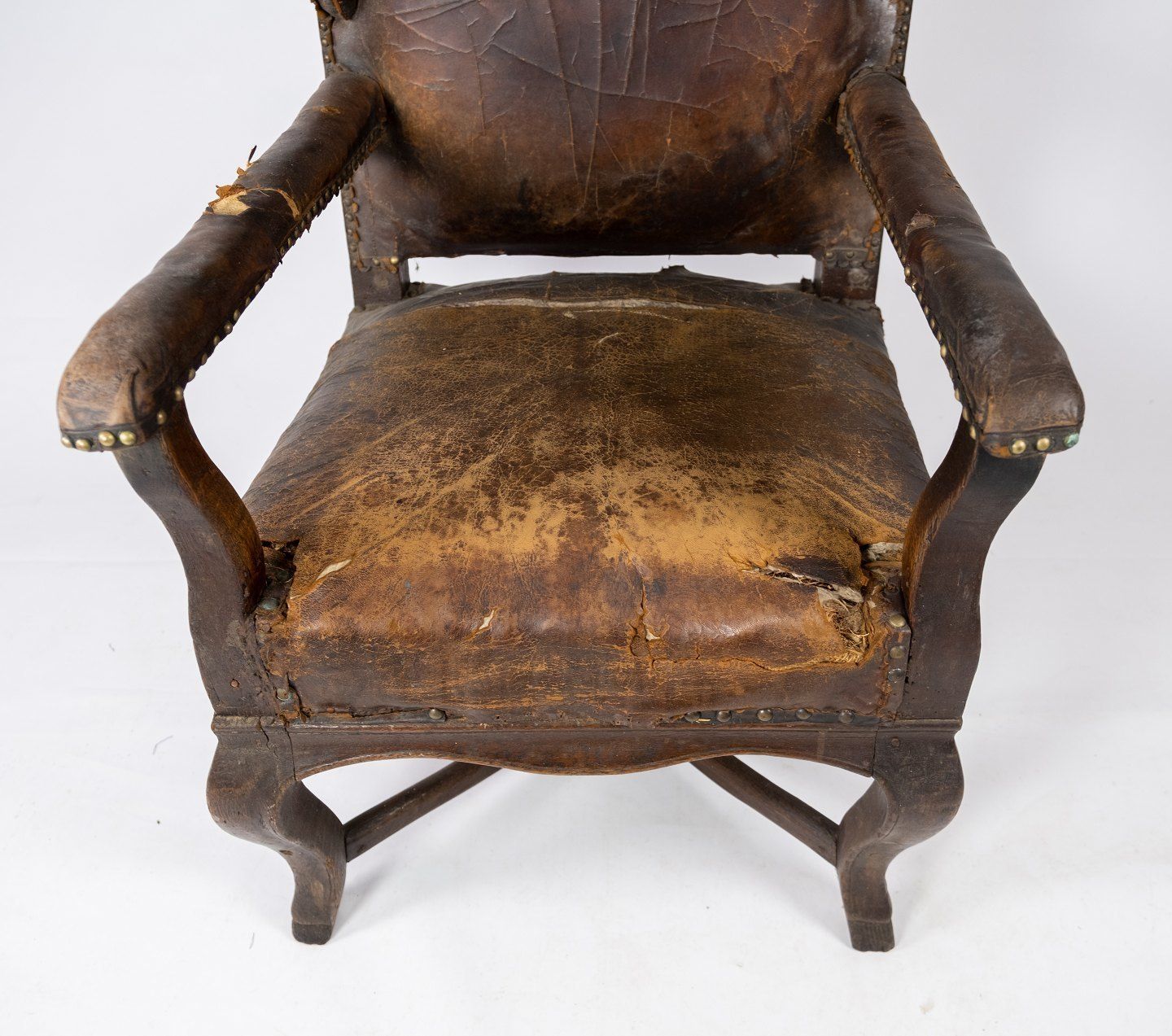 Antique Armchair With Original Dark Brown Leather, From 1790. photo 1560.0