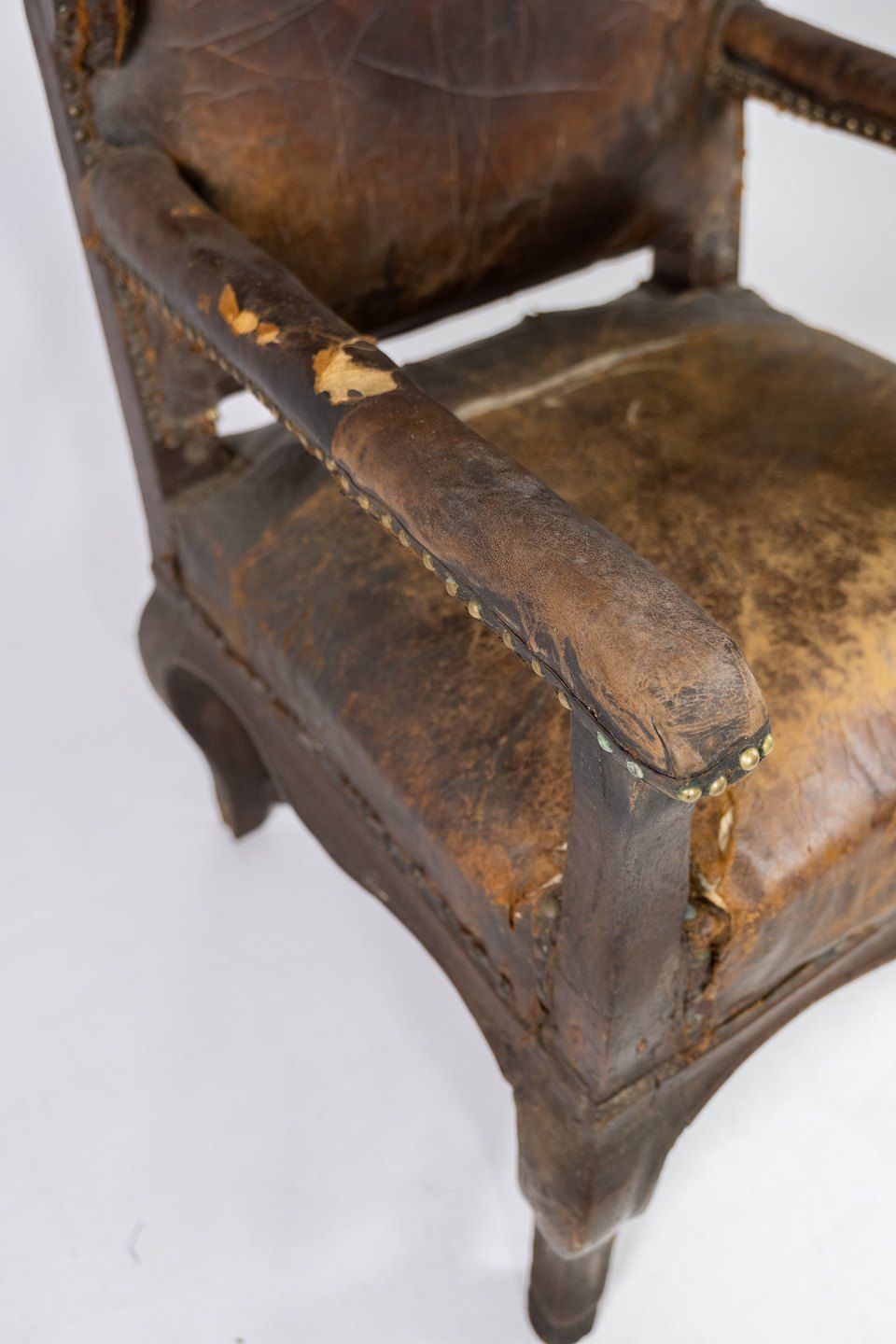 Antique Armchair With Original Dark Brown Leather, From 1790. photo vinterior